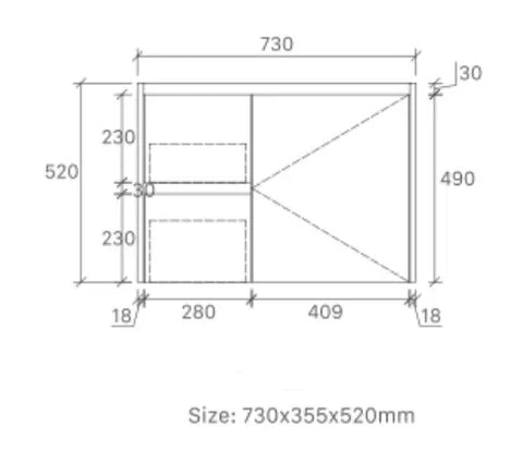 BV76WH Slimline (360mm depth) Woodgrain Wall Hung Vanity - 600 / 750 / 900mm