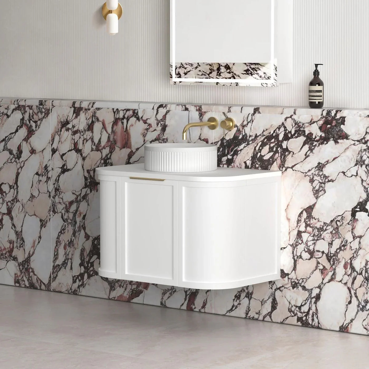 BV57WH Matte White Shaker Curved Wall Hung Vanity - 600 / 750 / 900 / 1200 / 1500 / 1800mm