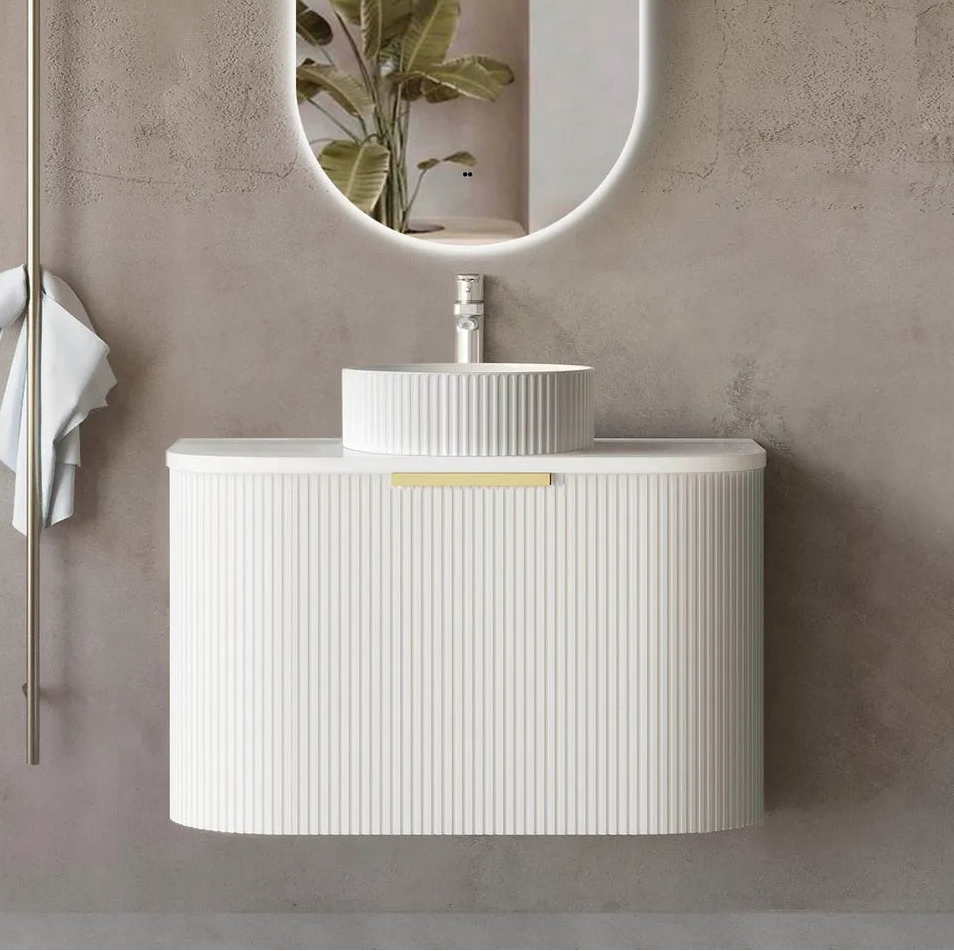 BV63WH Curved Fluted Matte White Wall Hung Vanity