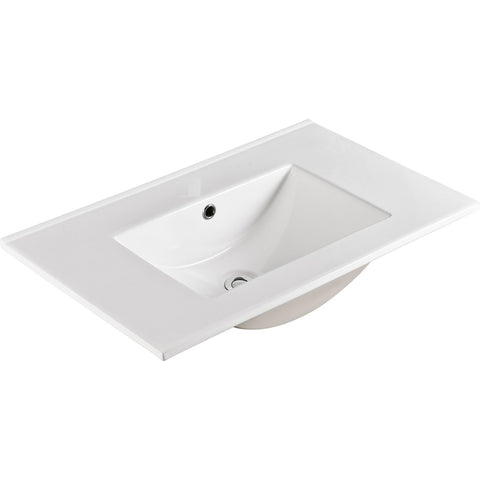 Standard - Gloss White Rectangle Bowl 465mm Depth Ceramic Vanity Top (No Tap Hole) - Various Sizes