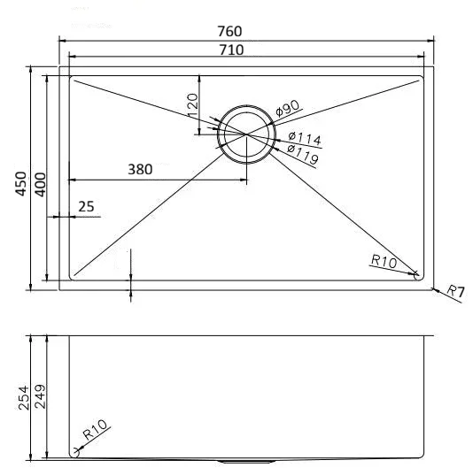 Exon Single Bowl Kitchen / Laundry Sink Undermount/Topmount Stainless Sink 760x450mm