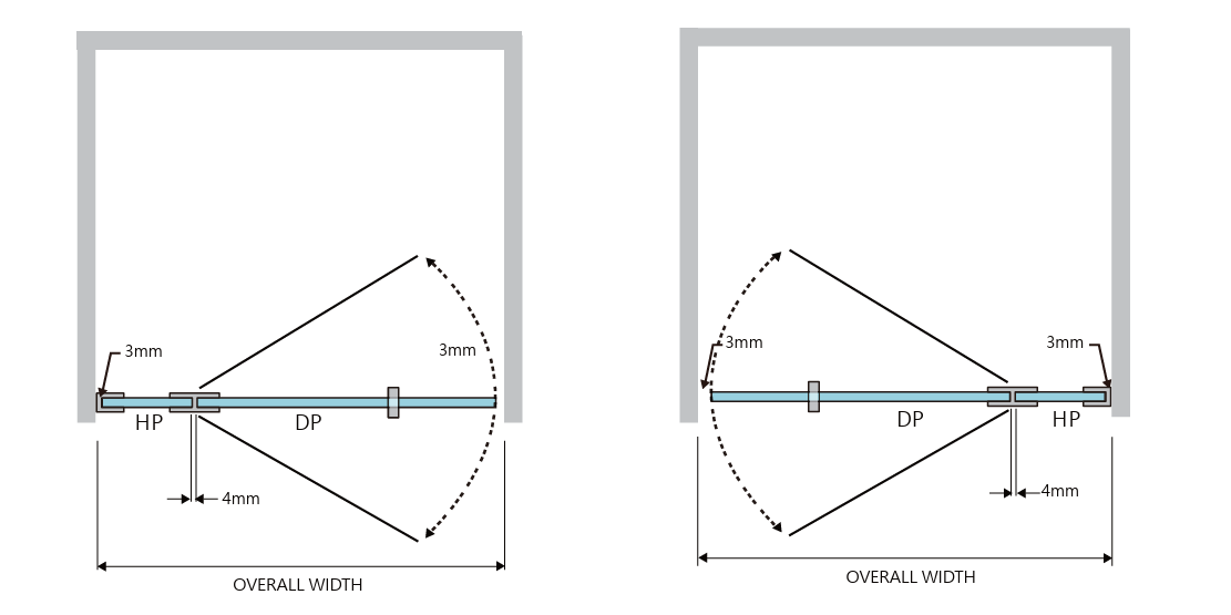 SS33 10mm Semi-Frameless Hinged Shower Screen – Wall to Wall, 745–1520mm, 2000mm/2100mm High, Various Colours