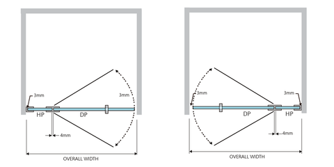 SS33 Semi Frameless Wall to Wall Hinged Door Shower Screen - Various Colours & Sizes