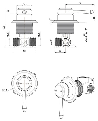 SM16 Heritage Shower/Bath Mixer - Various Colours