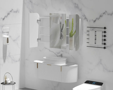 Soft Square Mirror Cabinet Pencil Edge 750/900/1200mm - Matte White / Woodgrain