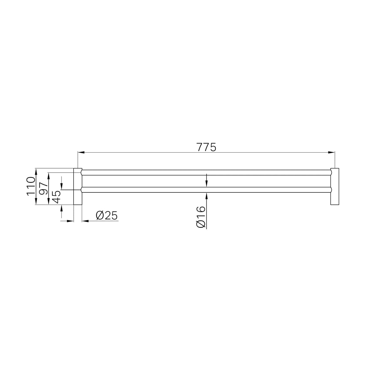 Mecca New Double Towel Rail 600mm / 800mm - Various Colours