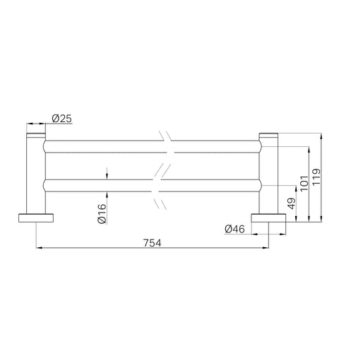 Dolce Round Double Towel Rail 600 / 750 / 800 / 900mm - Various Colours