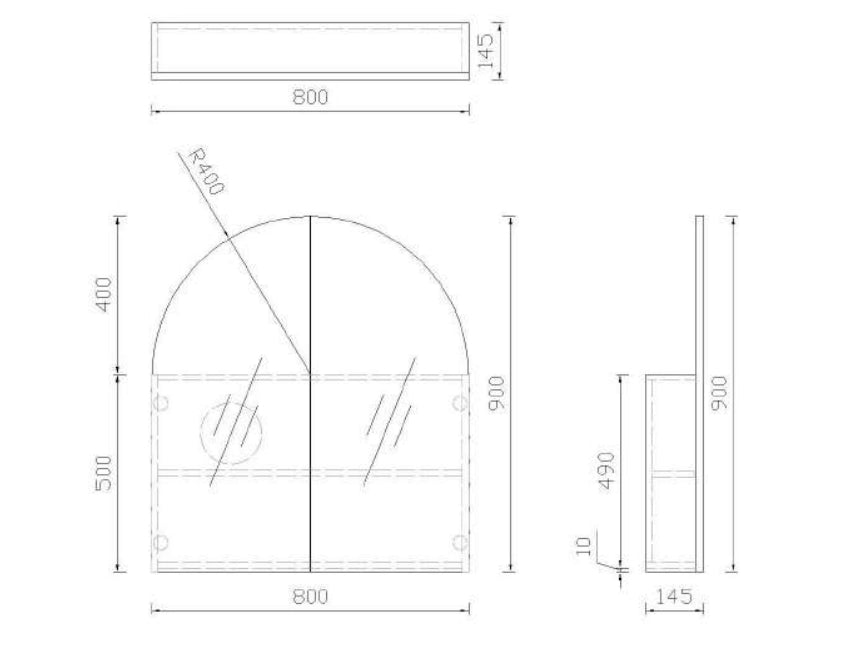 Moon Shape Mirror Cabinet Pencil Edge 800x900mm / 1200x800mm - Matte White / Woodgrain