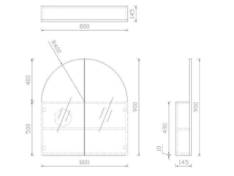 Moon Shape Mirror Cabinet Pencil Edge 800x900mm / 1200x800mm - Matte White / Woodgrain