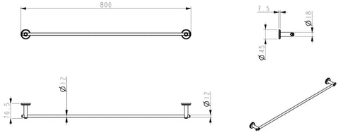 Heritage Single Towel Rail 600mm / 800mm - Various Colours