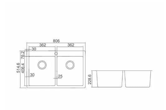Double Bowls Top Mount Kitchen / Laundry Sink With Tap Hole 806x514mm
