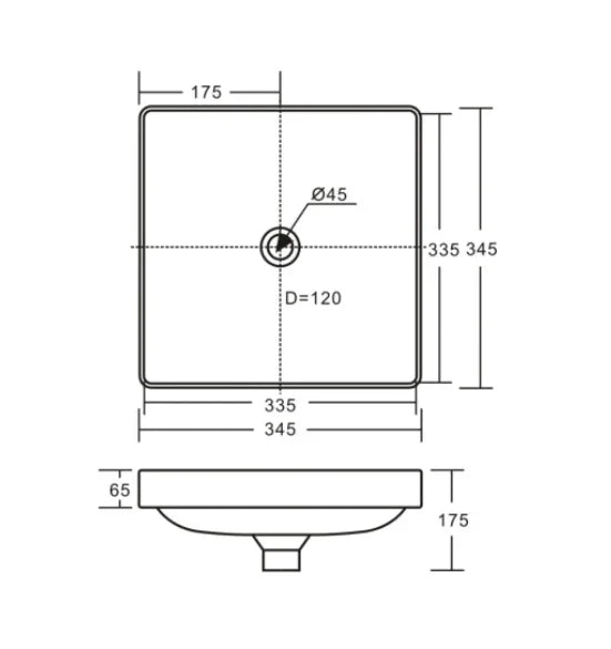 Tranquil Square Semi-Inset Ceramic Basin with Overflow 345x345mm - Various Colours