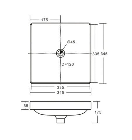 Tranquil Square Semi-Inset Ceramic Basin with Overflow 345x345mm - Various Colours