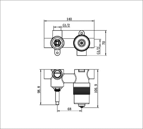 Premium Universal Body for Horizontal Shower / Bath Mixer with Diverter (Mixer Body Only)