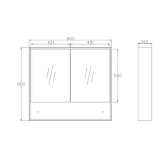 Mirror Cabinet with Open Shelf Pencil Edge - 600/750/900/1200/1500x800mm - Various Colours