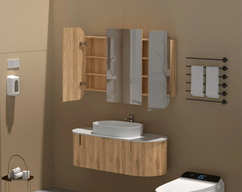 Soft Square Mirror Cabinet Pencil Edge 750/900/1200mm - Matte White / Woodgrain
