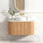 BV12WH Curved Flute Natural Oak Wall Hung Vanity