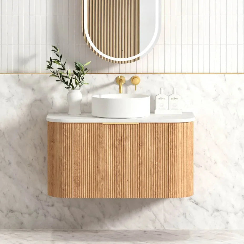 BV12WH Curved Flute Natural Oak Wall Hung Vanity