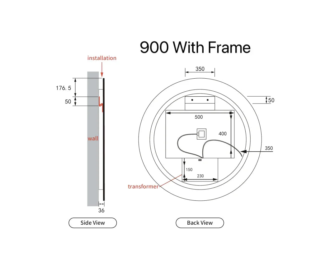 Round LED Mirror Touchless Switch with Demister 700mm / 900mm - Frameless / With Frame