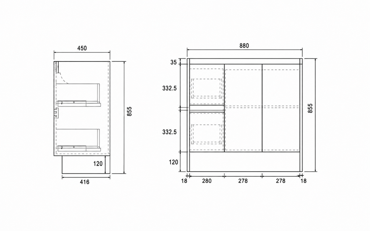 BV03 Gloss White Fingerpull Freestanding Vanity - 600 / 750 / 800 / 900 / 1000 / 1200 / 1500 / 1800mm