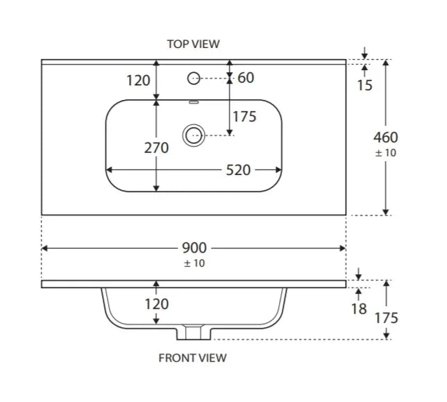 Premium - Gloss White Soft Curve Bowl 465mm Depth Vanity Top - Various Sizes