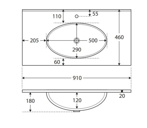 Gloss White Oval Bowl 465mm Depth Ceramic Vanity Top - Various Sizes