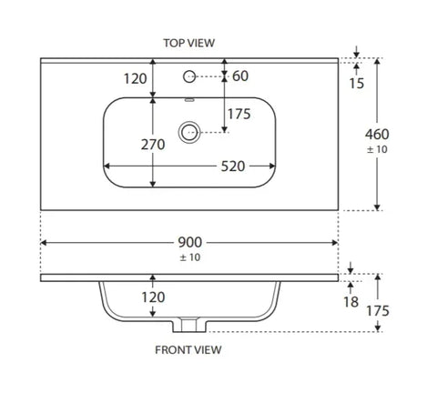 Premium - Gloss White Soft Curve Bowl 465mm Depth Vanity Top - Various Sizes