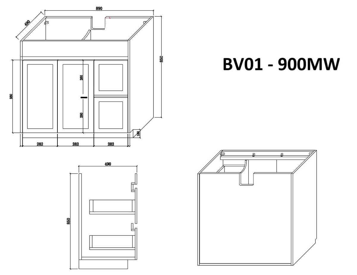 BV01 (500mm Depth) Matte White Shaker Freestanding Vanity - 900 / 1200 / 1500 mm