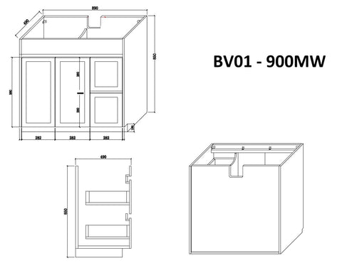 BV01 (500mm Depth) Matte White Shaker Freestanding Vanity - 900 / 1200 / 1500 mm