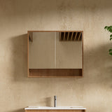 Timber Veneer Mirror Cabinet with Open Shelf Pencil Edge - 750/900/1200x750mm - Various Colours