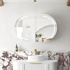 Oval LED Mirror Cabinet 900/1200/1500/1800mm - Matte White / Natural Oak / Black Oak