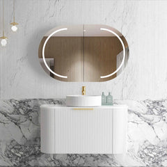 BV63WH Curved Fluted Matte White Wall Hung Vanity - 600 / 750 / 900 / 1200 / 1500 / 1800mm