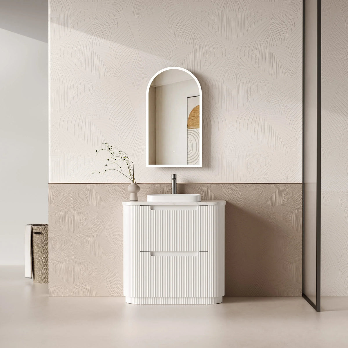 BV46 Fluted Matte White Curve Freestanding Vanity