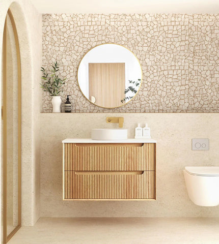 BV43WH Natural Oak Fluted Wall Hung Vanity - 600 / 750 / 900 / 1200 / 1500 / 1800mm