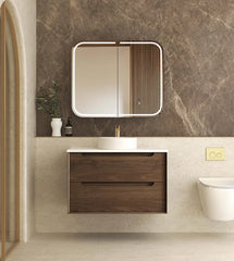 BV99WH Dark Walnut Fingerpull Wall Hung Vanity - 600 / 750 / 900 / 1200 / 1500mm