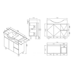 BV96 Gloss White Semi-Recessed Freestanding Vanity - 600 / 750 / 900mm