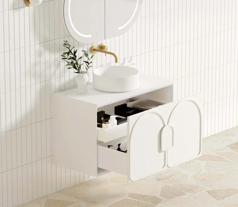 BV89WH Matte White with Stone handle Wall Hung Vanity - 600 / 750 / 900 / 1200 / 1500 / 1800mm