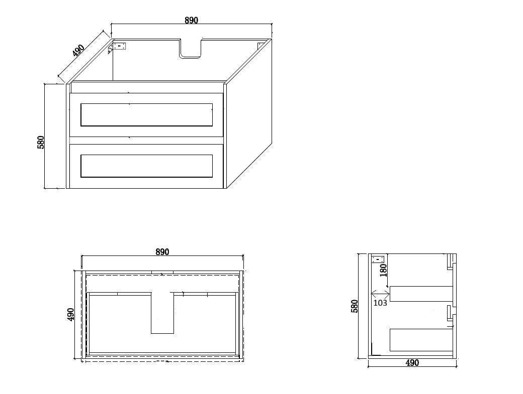 BV97WH (490mm Cabinet) Kimberley Matt White Shaker Wall Hung Vanity - 900 / 1200 / 1500mm