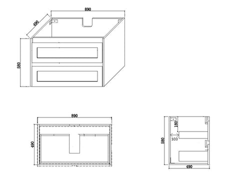 BV97WH (490mm Cabinet) Kimberley Matt White Shaker Wall Hung Vanity - 900 / 1200 / 1500mm