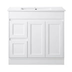White freestanding vanity cabinet