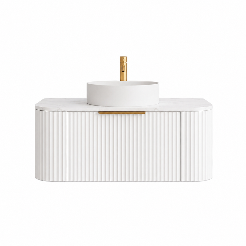 BV80WH Snow Matt White Curved Fluted Wall Hung Vanity - 910 / 1210 / 1510mm
