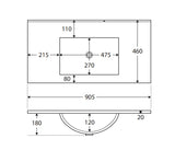 Gloss White Rectangle Bowl 465mm Depth Ceramic Vanity Top (No Taphole) - Various Sizes