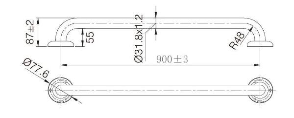 CARE Grab Rail Straight dimension drawing