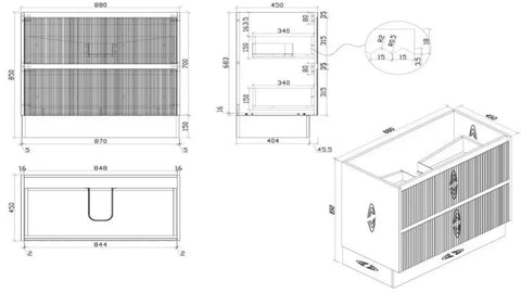 BV02 (460mm Depth) Wooden Fluted Freestanding Vanity- 750/ 900 / 1200 / 1500mm