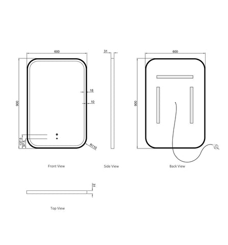 Rectangle Curved LED Mirrors - 900/1200/1500mm - Frameless/With Frame