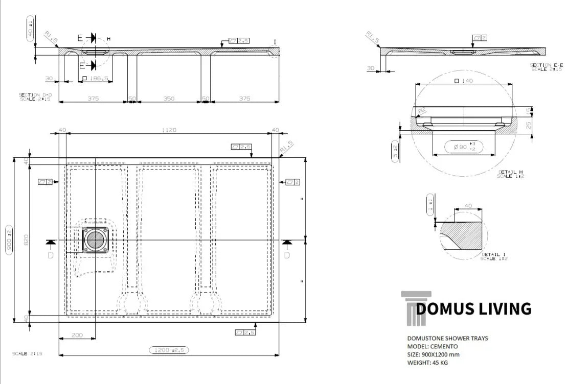 Cemento Concrete Texture Shower Floor (European Made) - Various Colours & Sizes