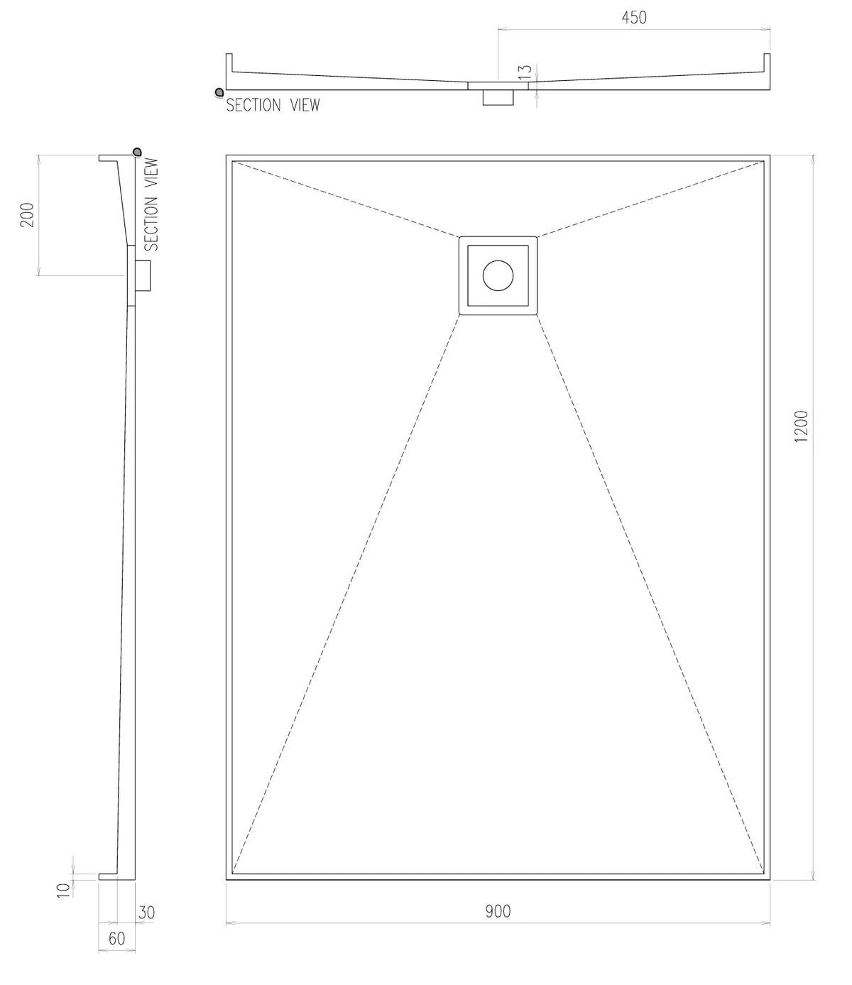 Builder Range Tile Shower Tray with Slotted Square Waste (Australian Made) - Various Sizes