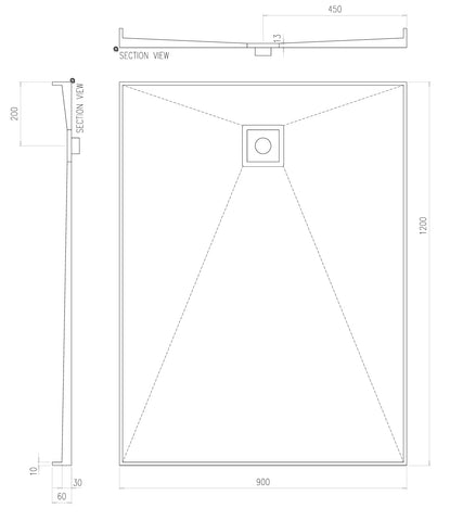 Builder Range Tile Shower Tray with Slotted Square Waste (Australian Made) - Various Sizes