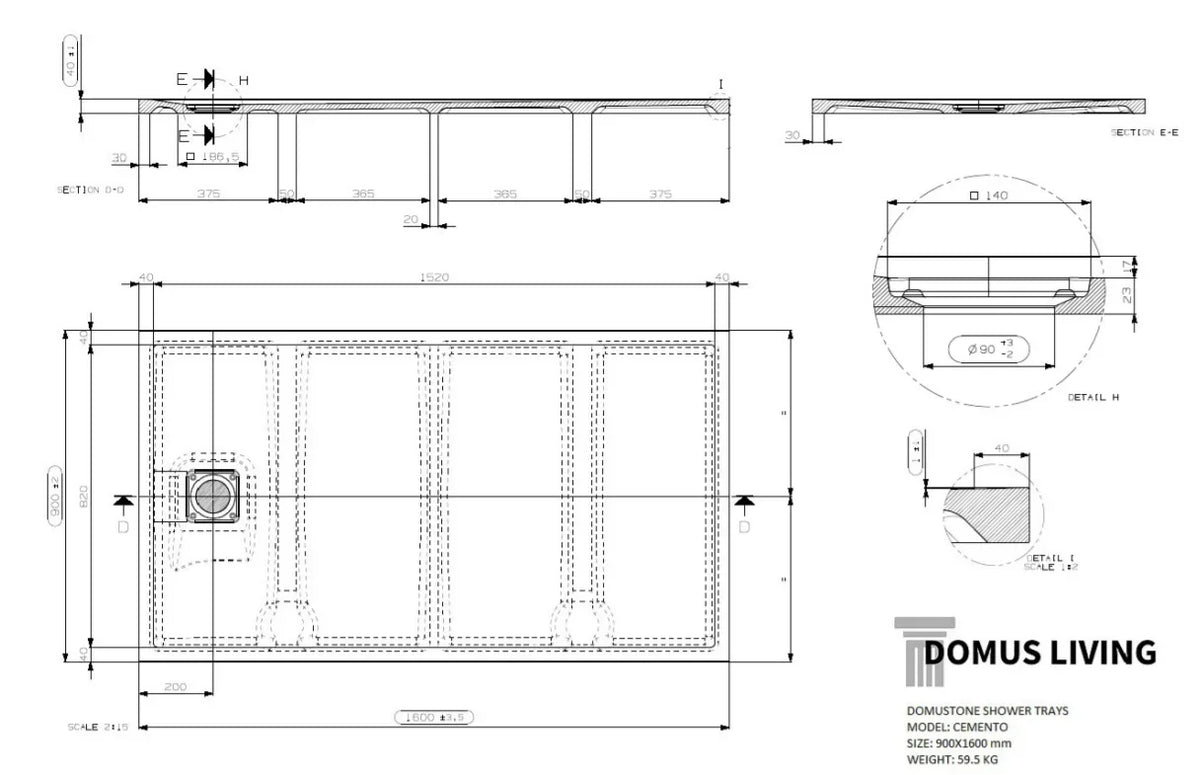 Cemento Concrete Texture Shower Floor (European Made) - Various Colours & Sizes
