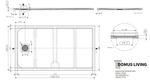Pietra Stone Texture Shower Floor (European Made) - Various Colou  rs & Sizes